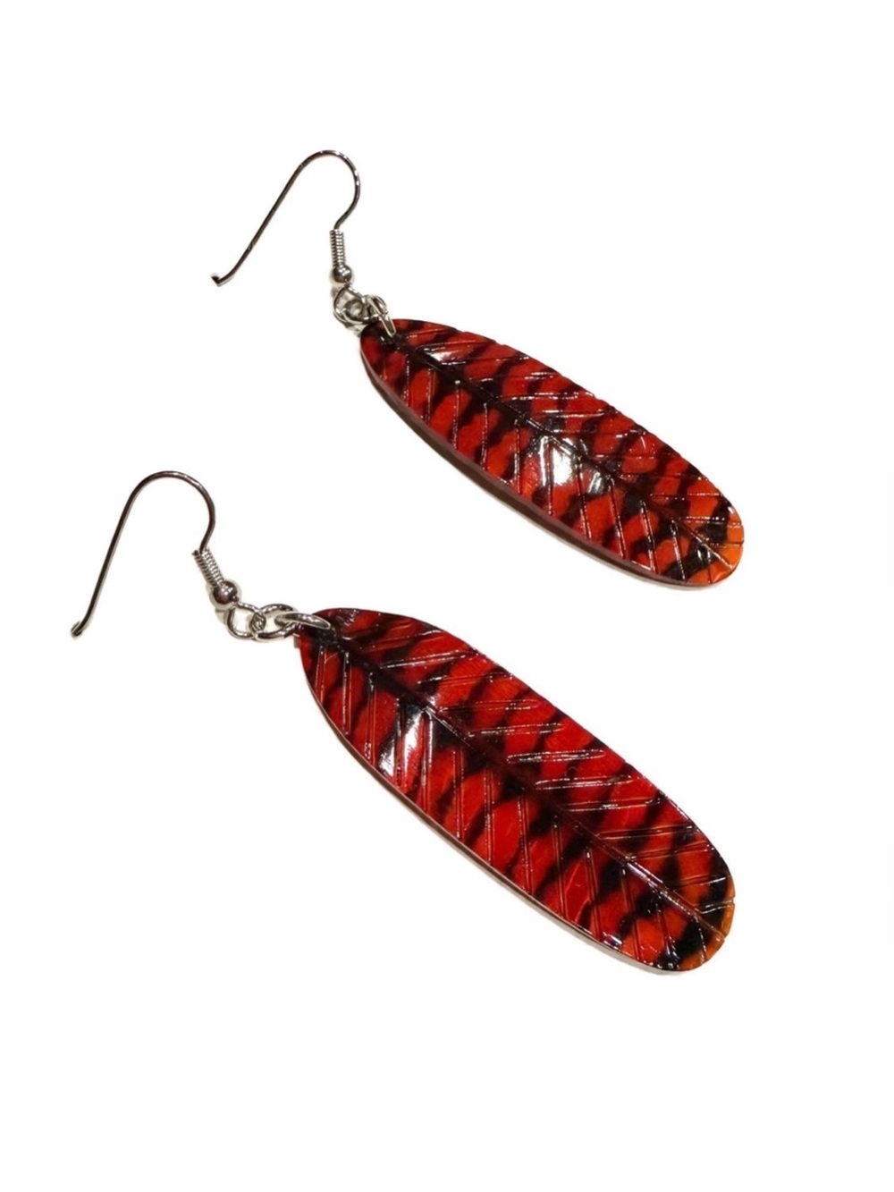 Hand-Painted Red Tail Hawk Feather Capiz Shell Earrings